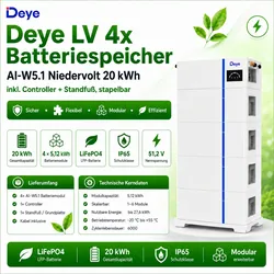 Deye  LV  4x  Batteriespeicher  AI-W5.1  Niedervolt  20  KWh  inkl.  Controller+Standfuss  stapelbar