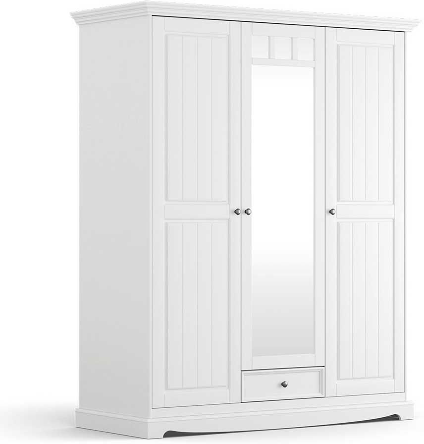 Pharao24.de Kleiderschrank massiv weiss im Landhausstil Spiegeltür