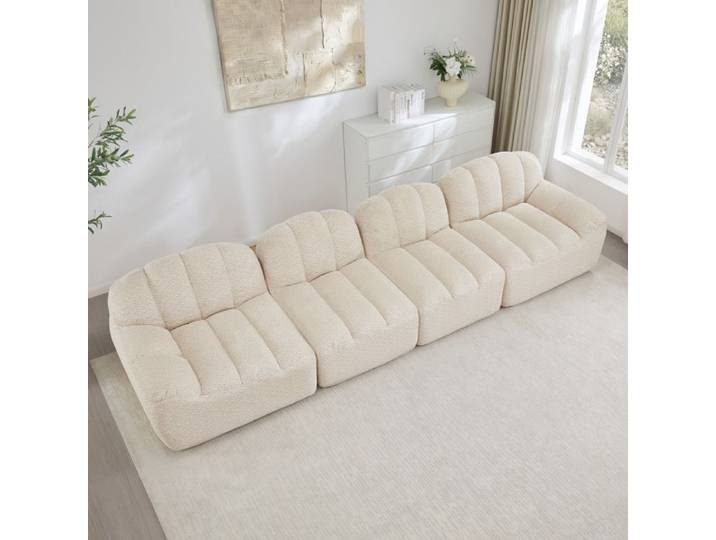 VUENOR Canapé modulable 4 places beige 366 cm – mousse 32D sans montage