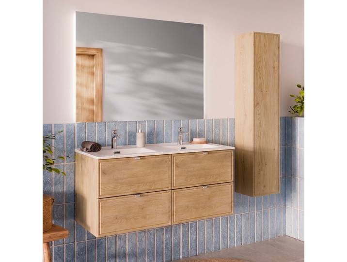Ensemble meuble double vasque encastrée 120cm et colonne Elias Bois
