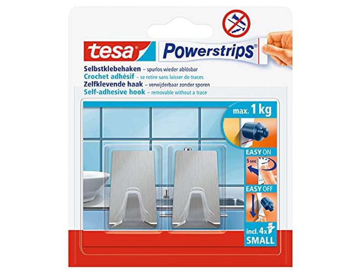 tesa Powerstrips haken S metaal, rechthoekig, metaal, klein