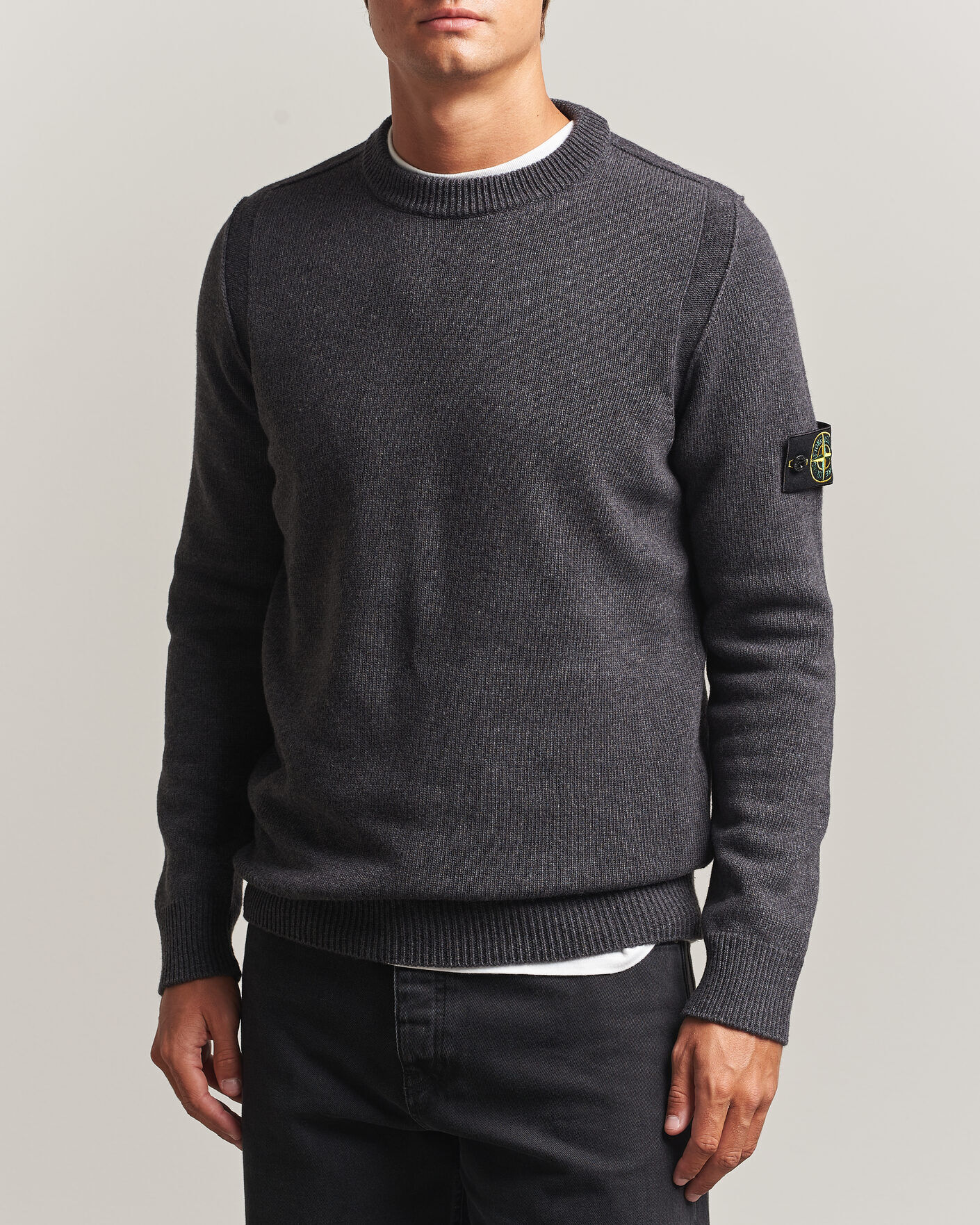 Stone Island Knitted Lambswool Crew Neck Melange Lead men M Grå