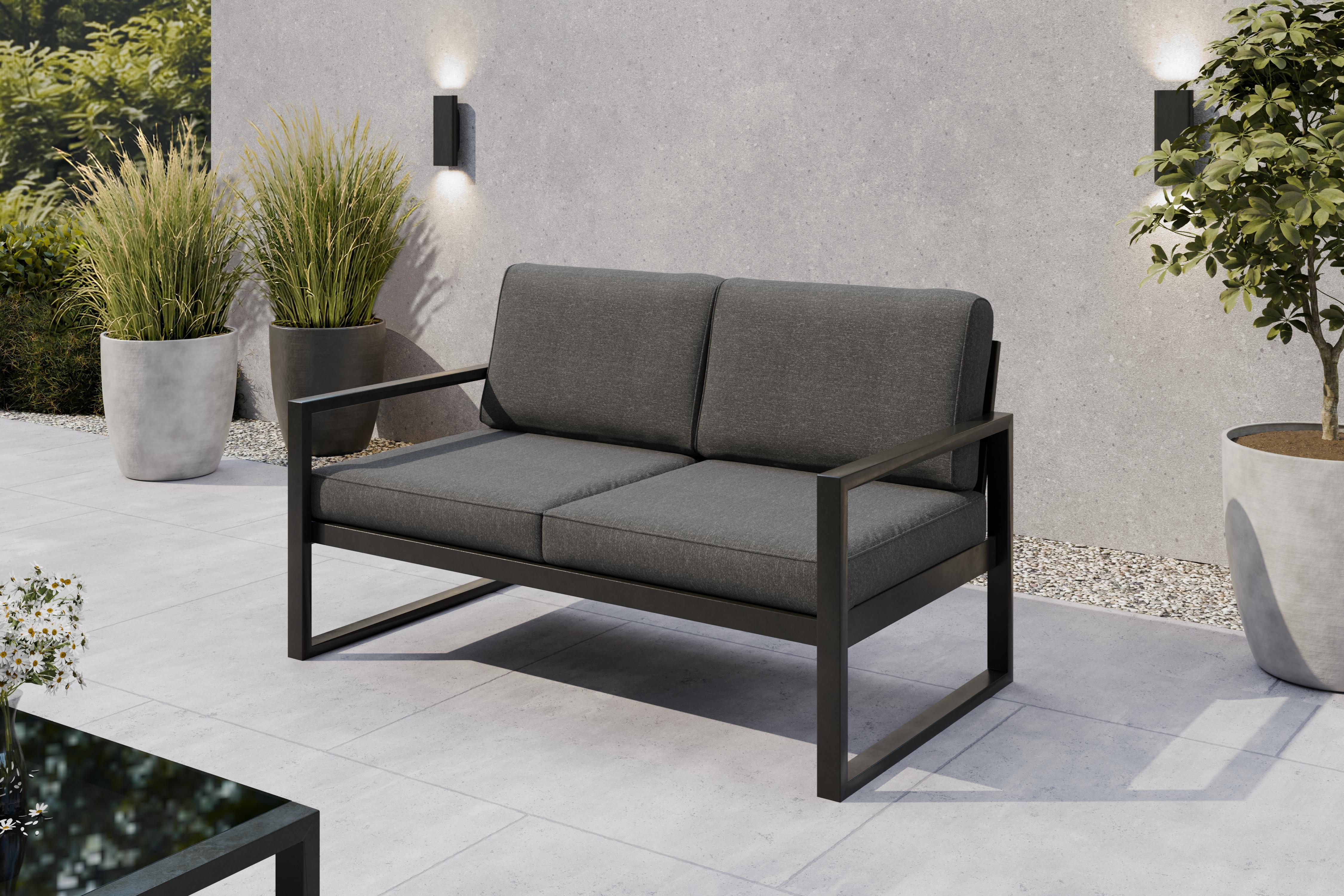 Margaret Hadas24 Gartensofa 2 Sitzer Outdoor Madera Lounge Couch Terrasse wetterfest Balkonmöbel Sitzbank mit Lehne, Gartenmöbel schwarz, dunkelgrau