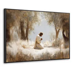 LEINWAND Bilder mit Rahmen - Jesus - Kniend - Waldlandschaft - Betend - 120x80