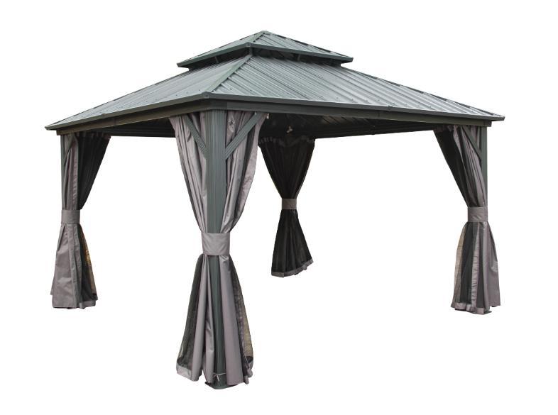 Corciano Hardtop Pavillon Tasmania 3x4,26m | Stahldach mit Doppeldach | Inkl. Seitenteile & Moskitonetz | Wetterfest