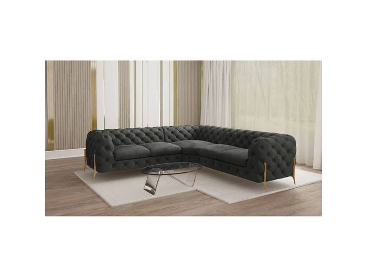 Ecksofa IV Grau Samt Ravi 262 x 262cm Gleichschenklig Glamour