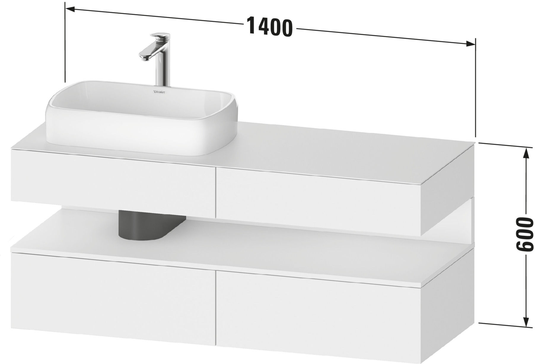 Duravit Waschtischunterschrank Qatego 140x55x60cm, E sw/Bas m, Pl, Beck. li (QA4765016430000)