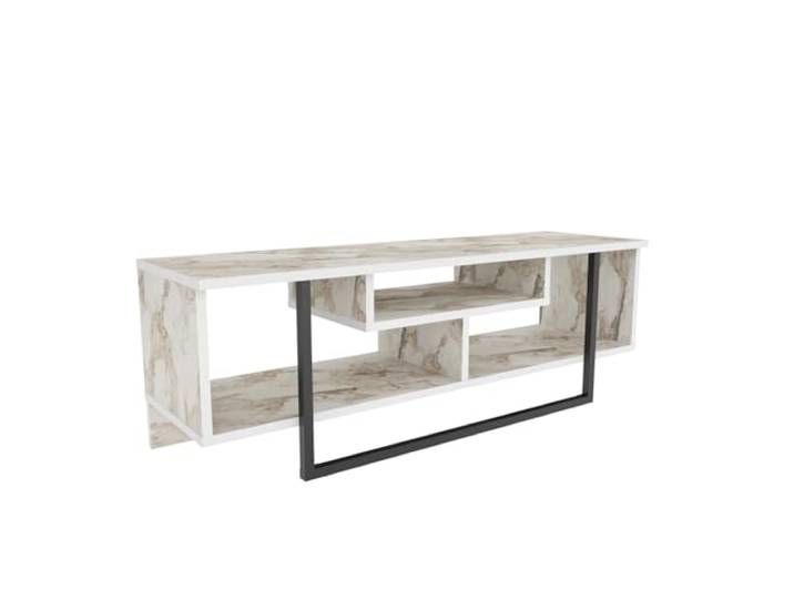 Moderner TV-Ständer, Design in Weiß-Schwarz-Marmoroptik, 120 x 35,2 x 40,2 cm 100% melaminbeschichtete Spanplatte, 18 mm stark Stilvoll und funktional