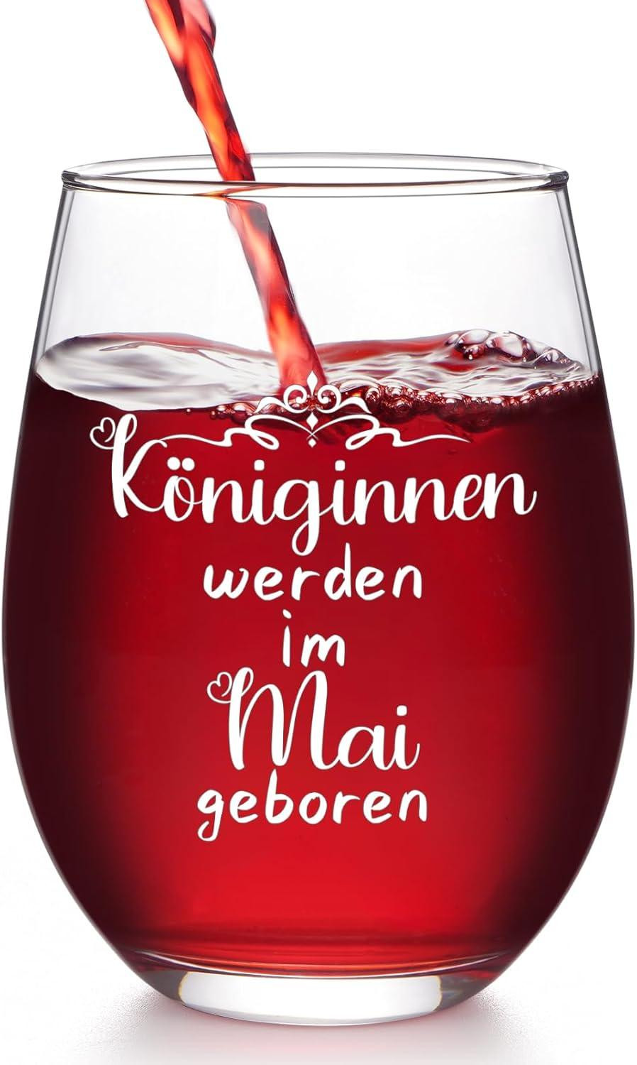 Wijnglas met de tekst Koninginnen, geboren in mei, 400 ml
