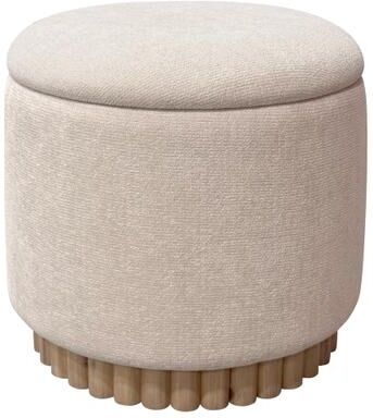 WHi Modern Fabric and Solid Wood Round Storage Ottoman
