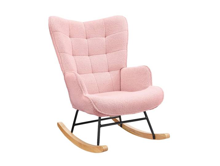 Shopentra Schaukelstuhl rosa teddy gesteppt wohnzimmer, Pink, 75x92x53.5 cm, Wohnzimmer, Sessel, Schaukelstühle