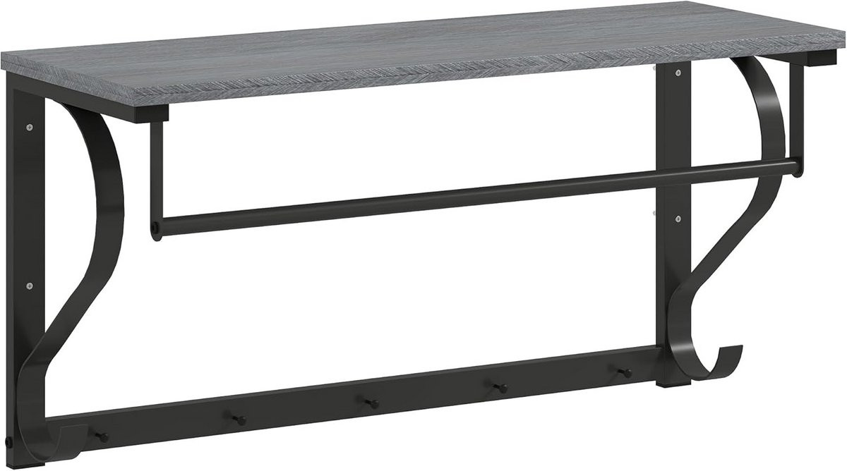 Industriële Wandkapstok met Plank, Kledingroede en 5 Haken - 70 cm breed