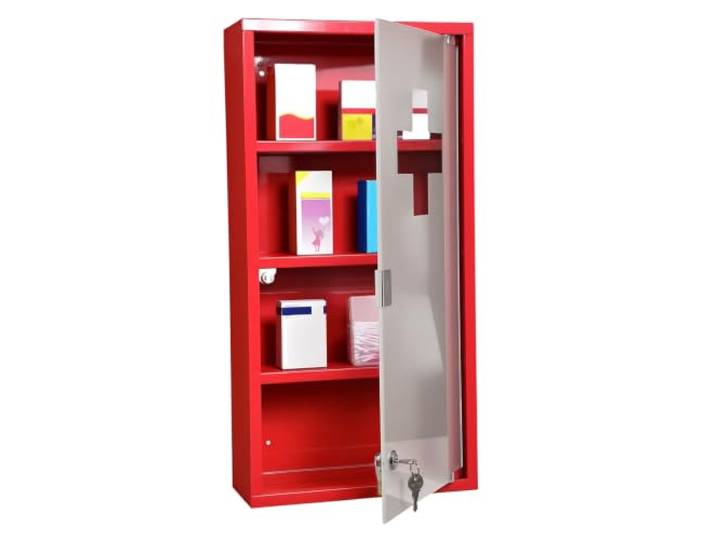 HOMCOM Medizinschrank Apothekerschrank Abschließbar 60 x 30 x 12 cm Rot