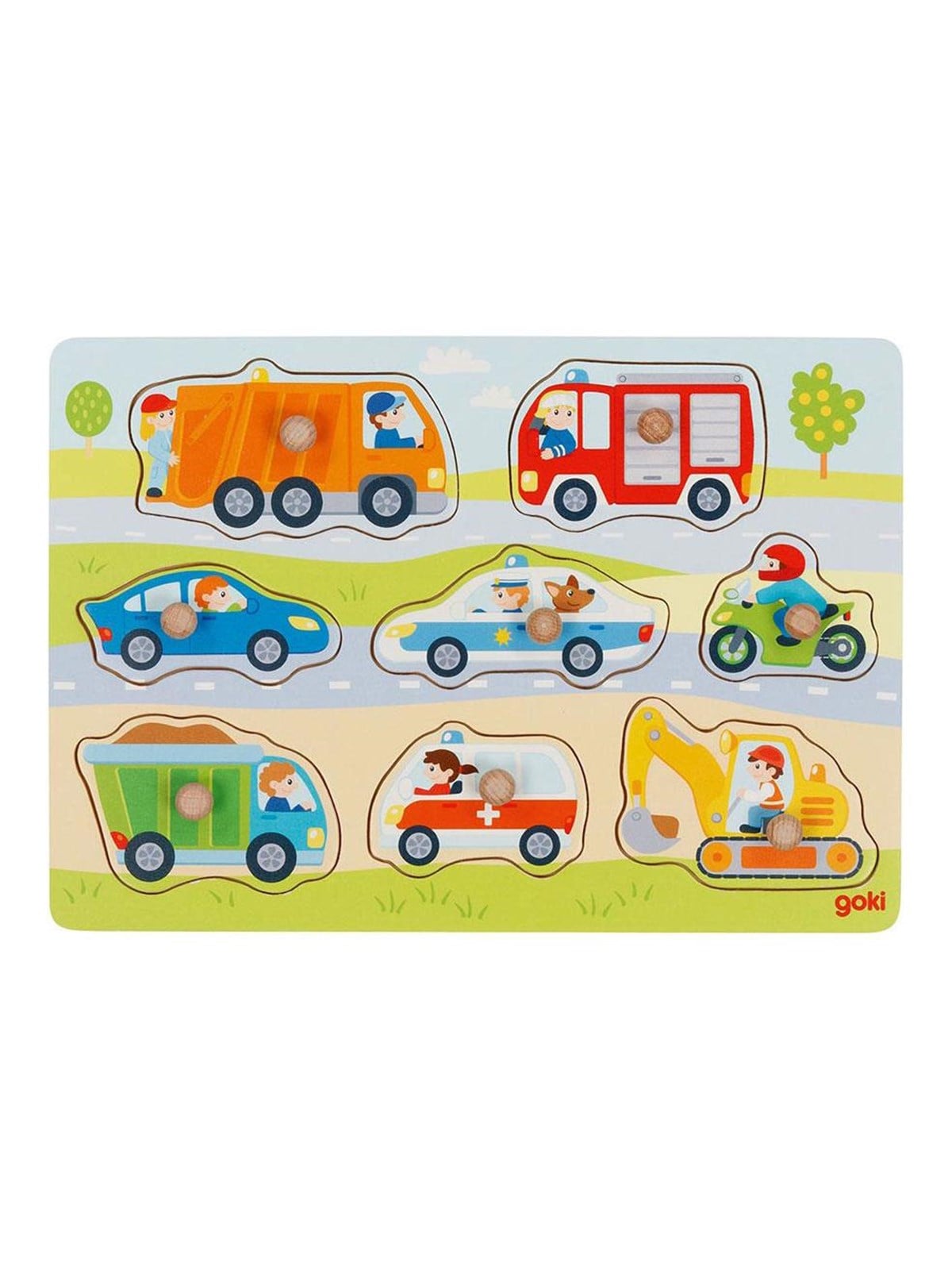 Goki Wooden Stud Puzzle Vehicles 7 pcs. Holz