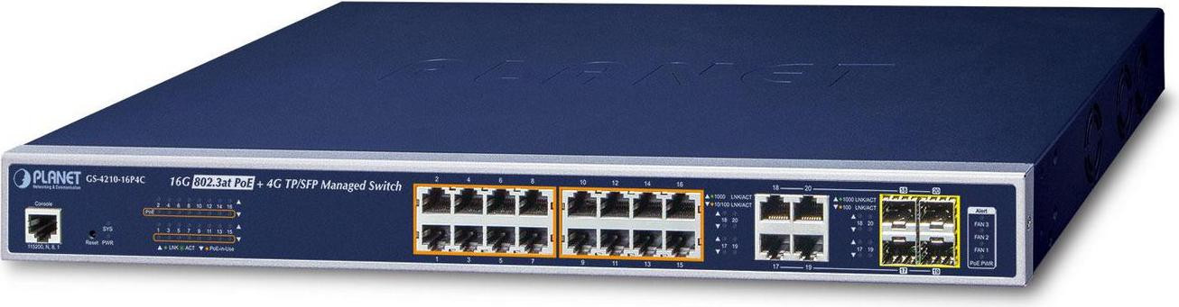 Planet GS-4210-16P4C Managed Switch L2/L4 Gigabit Ethernet PoE 1U Rackmount