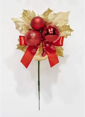 Worth Imports "7"" Christmas Ball Berry Leaves Pick, Red, Set of 12 - 7"