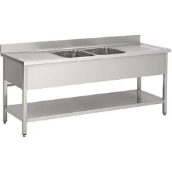 Spülbecken mit Regal und 2 Spülen in der Mitte - Serie 700 - Combisteel