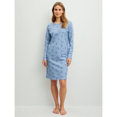 Nachthemd CALIDA "Hotel Nights", Damen, Gr. M (44/46), N-Gr, Langarm, Single Jersey, dusty grau, Single Jersey, Obermaterial: 100% Baumwolle, kniefrei, Rundhals, Kleider Nachthemd, in Single-Jersey Qualität, lange Ärmel, Rundhalsausschnitt