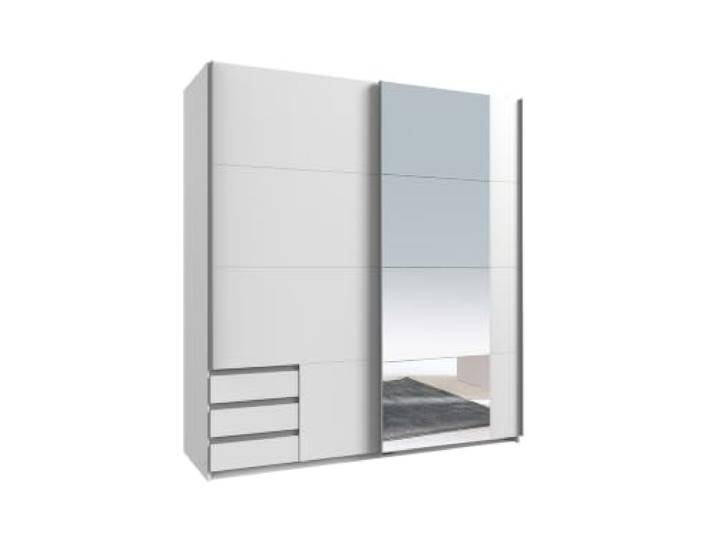 Kleiderschrank Emden, Weiß, 179 cm Breite mit Spiegel