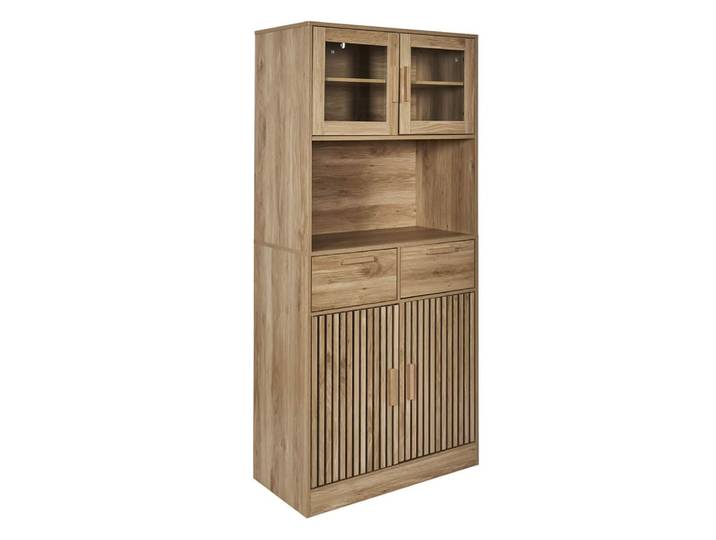 Buffet vaisselier multi-rangement effet bois avec tasseaux