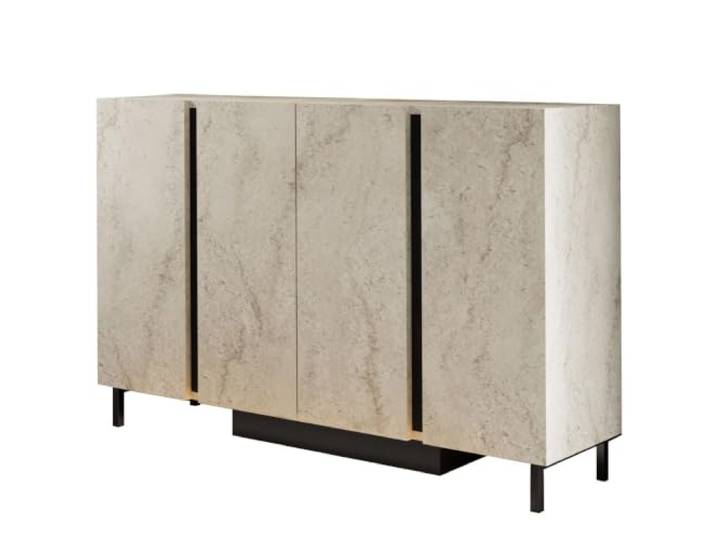 Hanah Home Modern Console Table with LED Lighting, Travertine Color, 127 x 80 x 32 cm 100% Melamine Coated, Metal Legs, RGB Remote Stylish & Functional Design