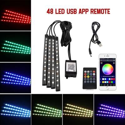 Inspired Living USB Car Interior Ambient Light Strips 48 LED With App And Remote Control 48led Remote App Usb