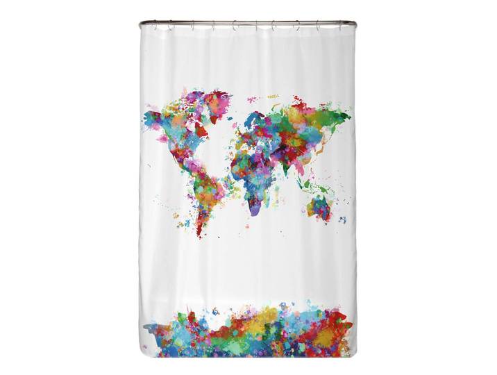 Rideau de douche anti-moisi Planisphère Microfibre Multicolore 120 x 180cm