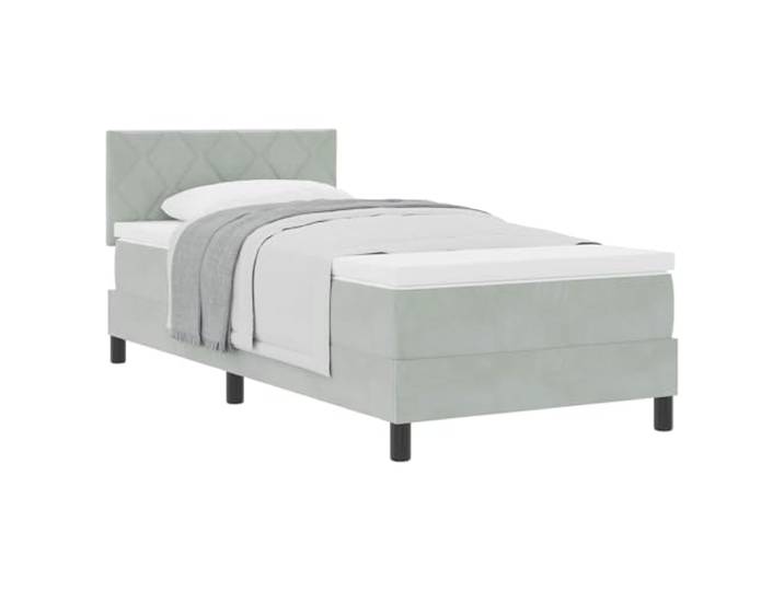 PUGYNBK Boxspringbett, Hellgrau, 90 x 200 cm, Samt Verstellbares Kopfteil, Kiefernholz, Lamellenrahmen, Innengebrauch
