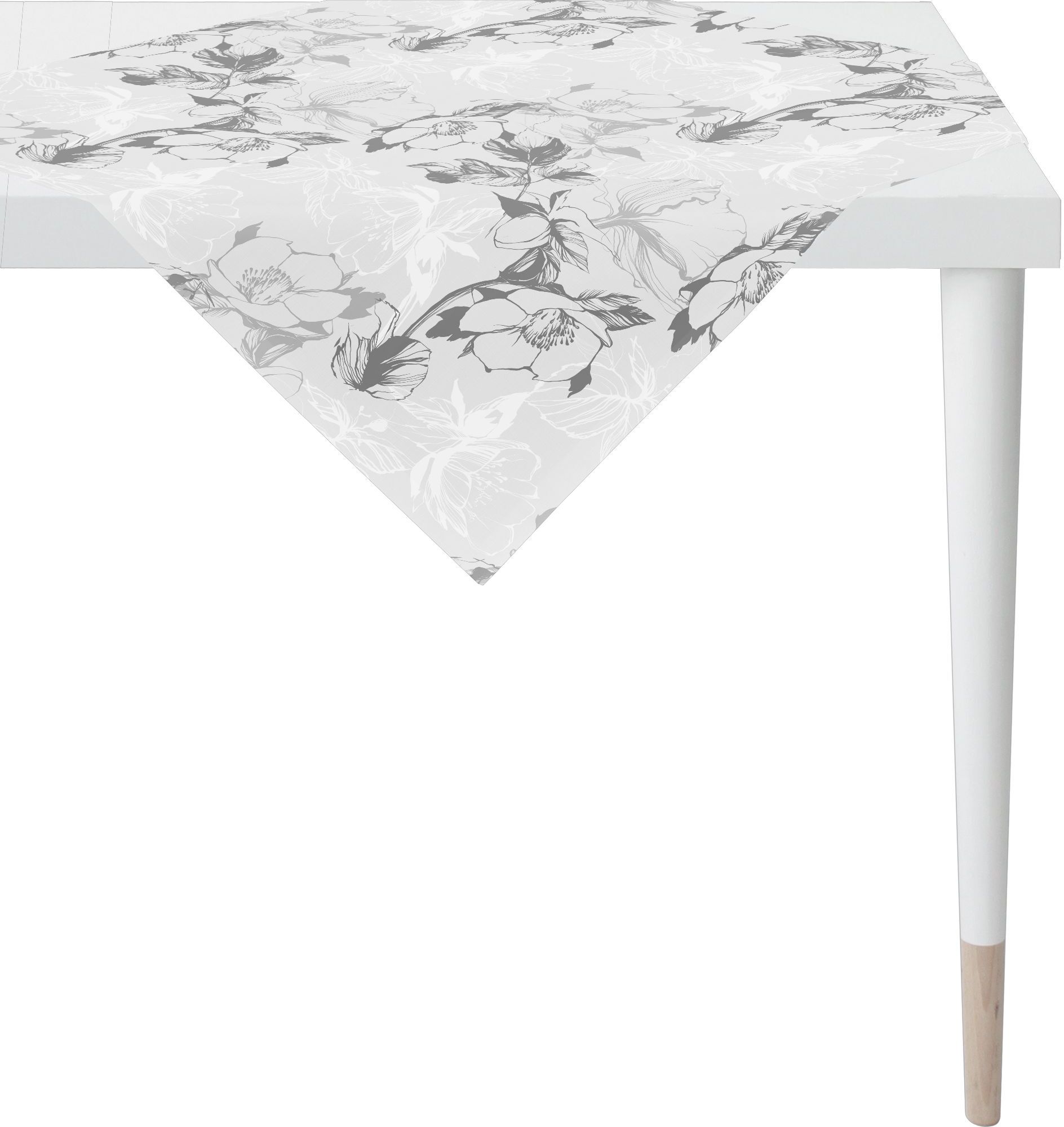 Mitteldecke APELT "7403", grau, B:85cm L:85cm, Baumwollmischung, Tischdecken, Mitteldecke, linear gezeichnetes Blumenmotiv