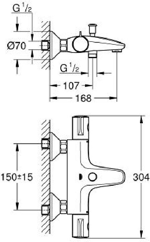 Mitigeur baindouche GROHTHERM 800 1/2 mural thermostatique GROHE 34569000
