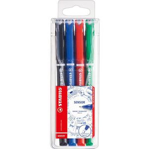 Stabilo Fineliner Sensor F, 189/4, Strichbreite 0,3 mm, farbig sortiert, 4 Stück