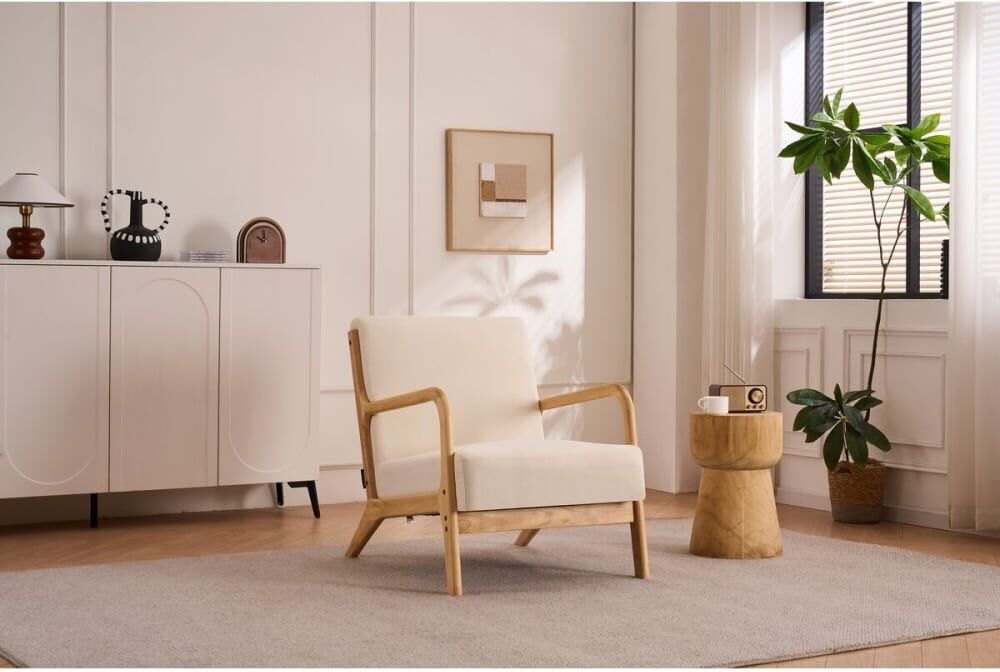 Habitat & Jardin Fauteuil en tissu en lin beige Beige 65x77x81cm
