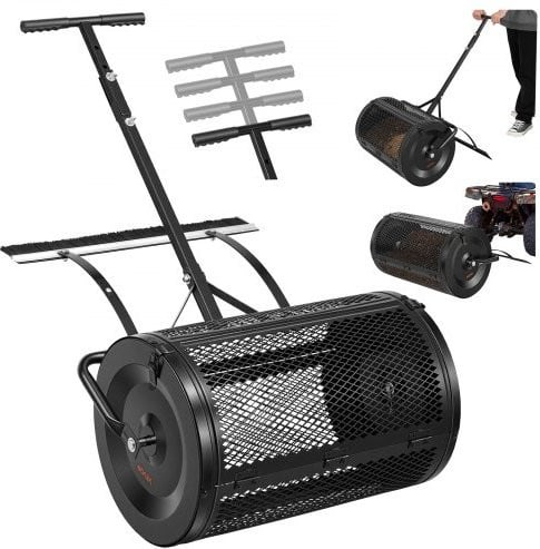 VEVOR Compoststrooier 76,5 L, 61 cm Turfstrooier met duw- en trekhendel, 4 standen in hoogte verstelbaar, Zwart