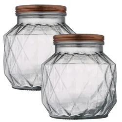 WellHome - 2er Set Glasbehälter 2,2 L mit Deckel 16x16x17 cm