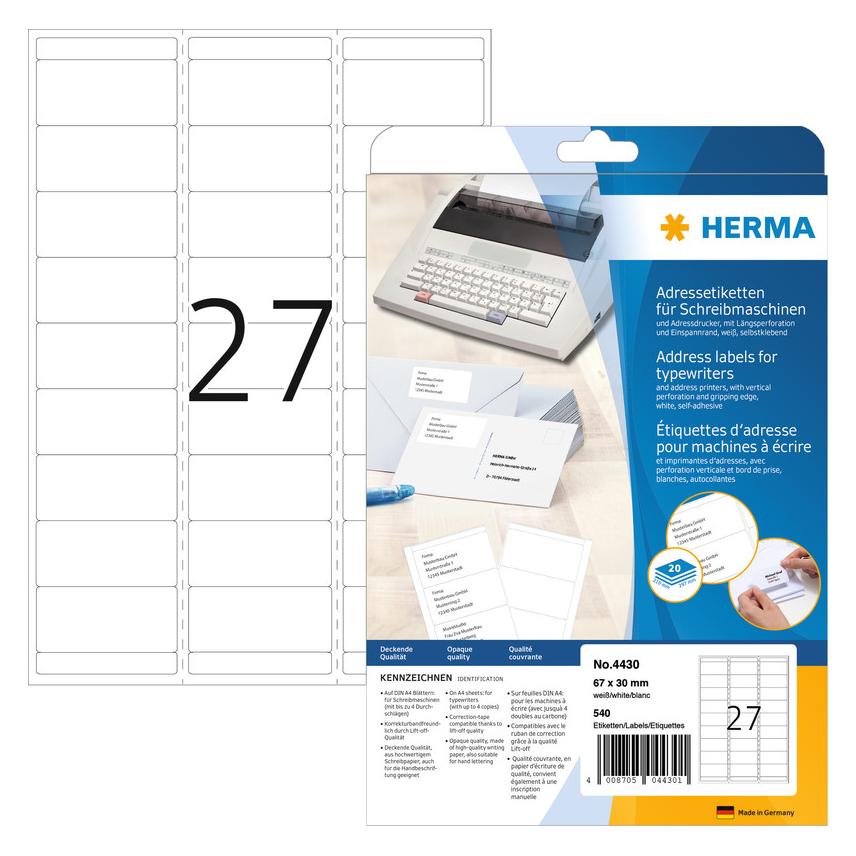 Herma Adressetiketten für Schreibmaschinen A4 (4434)