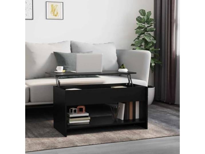 ZXQVLMRS Couchtisch, Wohnzimmertisch aus Holzwerkstoff, Schwarz Verstellbare Tischplatte, Integriertes Staufach, Modernes Design