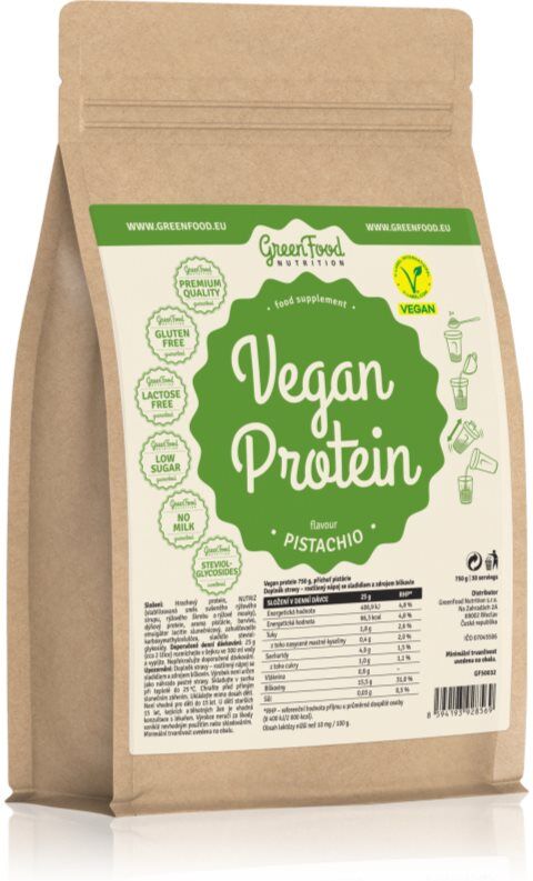 GreenFood Nutrition Vegan Protein protéines véganes saveur Pistachio 750 g