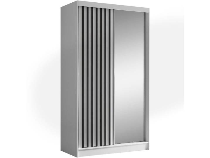 Armoire coulissante lamelles 120 cm, blanc+noir
