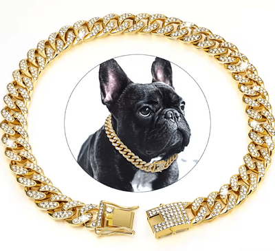 Uplift Curations Dog Cuban Chain Collar Stylish Metal Pet Collar With Diamond Design And Secure Buckle gold 55cm 22inch