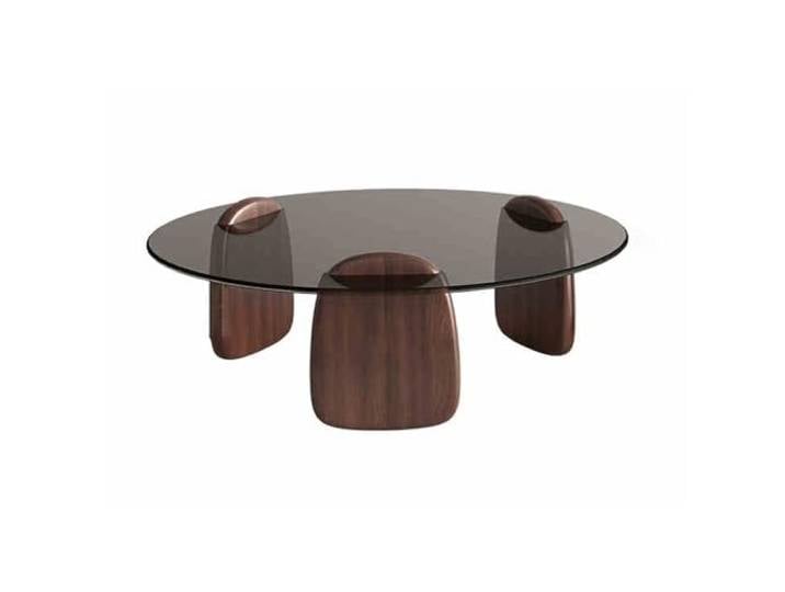 YPIOUREN Couchtisch, Wohnzimmertisch, Glas-Couchtisch, runder Couchtisch, Couchtisch Wohnzimmer, moderner Glas-Mitteltisch Wohnzimmer, for Wohnzimmer, Wohnung, Büro(Gray Glass Walnut Leg small)