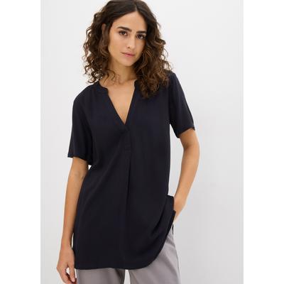 Longtunika BONPRIX, Damen, Gr. 40, schwarz, Obermaterial: 100% Viskose, gerade, Tuniken Longtunika, gerader Schnitt, mit kurzem Arm, mit Henleykragen, aus Viskose