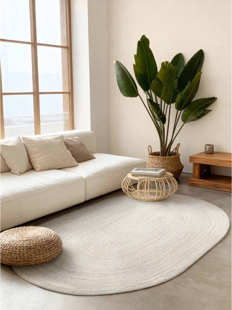Hanse Home Rangpur - Jute Rug, Natural Rug for Living room, Bedroom, Diningroom White 160cm W X 230cm L