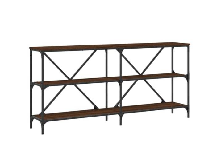 Konsolentisch Braun Eiche 160x30x75 cm mit Eisernen Rahmen Material Holzwerkstoff, Eisenrahmen, verstellbare Füße, Doppelstab, X-Stangen, für Flur und Wohnzimmer