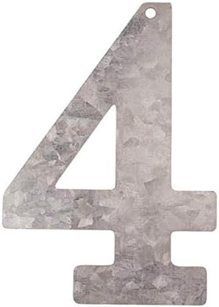 Zilverkleurig Metalen Cijfer 4 - Nummer Decoratie voor Wandmontage - Hoogte: 12 cm
