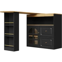 BARTISCH 360° Drehbar Schwarz Ausziehbar Sideboard mit Glastür & Schubladen