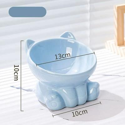 Uplift Essentials Ergonomic Diagonal Ceramic Pet Bowl blue