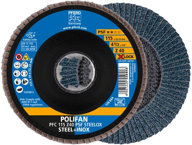 Rondelle crantée PFERD POLIFAN PFC 115 Z40 PSF STEELOX/X-LOCK (67664116)