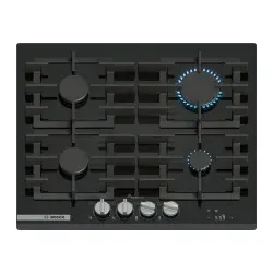 PRP6A6H40 Gaskochfeld 60cm Hartglas Schwarz FlameSelect abnehmbare Metallknebel TouchControl