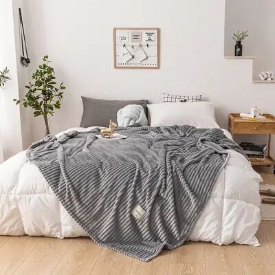 Shop Station Ultra Soft Flannel Blanket Thick Plush Cozy Bed & Sofa Throw For Year Round Comfort grey 59.1 78.7 In