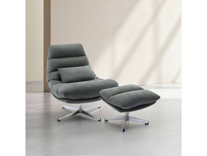 HABITAT - Fauteuil pivotant avec repose-pieds en tissu et métal chromé - Vert sapin - Oderzo